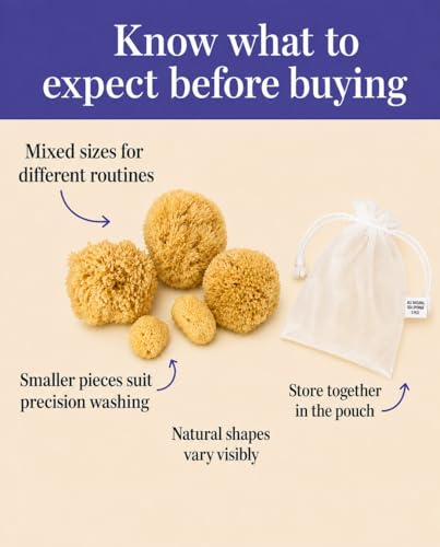 Real Natural Sea Sponges Multipack - 5pc Spa Gift Set in Premium Bag, Kind on Skin, for Bath Shower Facial Cleansing, Pamper Moms Brides Girlfriends & Teens (5 Pack Standard Packaging) - style: 5 Piece set in bag