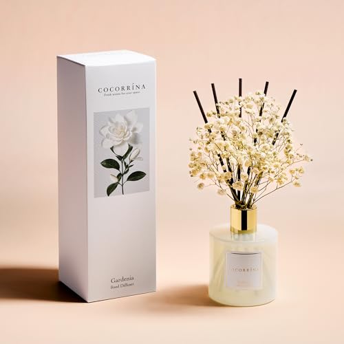COCORRÍNA Reed Diffuser - Gardenia 6.7 Fl.oz Reed Diffuser Set with Sticks & Preserved Baby's Breath, Reed Diffuser for Home Bathroom Shelf Decor - size: 6.7 Ounce/1pack