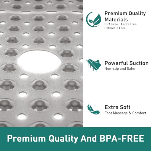 Large Square Shower Mat 27 x 27 Inch Clear Gray, Non Slip Shower Bathtub Mats for Inside Shower with Big Suction Cups Drain Holes, Anti Slip Bathroom Floor Stall Mats, Easy Clean, BPA-Free - color: Clear Grey