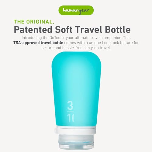 humangear GoToob+ (Large) | Refillable Silicone Travel Bottle | Locking Lid | Food-Safe Material | Aqua, Large (3.4 fl.oz.; 100ml) - color: Aqua, size: 3.4 Ounces