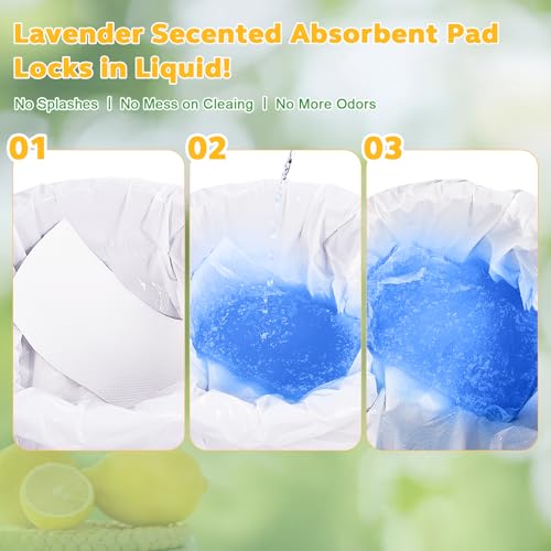 Oumee Scented 100 Count Absorbent Commode Pads for Bedside Commode Bucket | Commode Liner Pads with Absorbent Gel, Potty Liner Pads for Adults Seniors Portable Toilet Pad Bedpans - size: 9.5*5in-Lemon