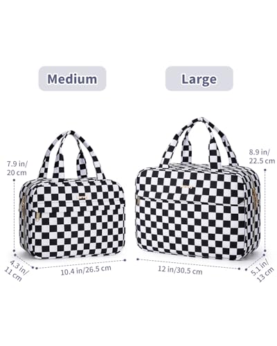 Narwey Hanging Travel Toiletry Bag for Women Checkered Makeup Bag Organizer Cosmetic Make up Toiletries Bag for Travel Essentials Accessories (Black Checkerboard, Large) - color: Black Checkerboard, size: Large