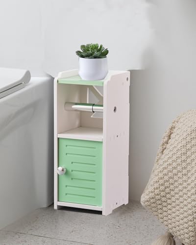 AOJEZOR Toilet Paper Holder Stand: Freestanding PVC Cabinet Storage for Small Bathroom Spaces for Homes and Renters-Mint Green - color: Mint Green, size: 15.4 inch H