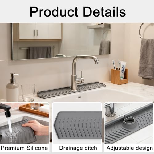 30 Inch Silicone Kitchen Sink Faucet Mat, Adjustable Waterproof Splash Guard Draining Mat Keep Countertops Dry (Gray) - color: Gray