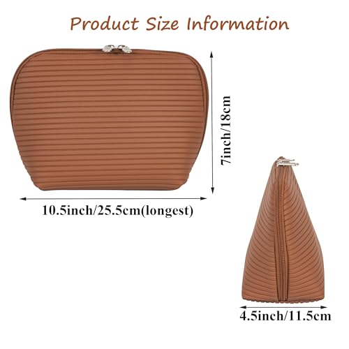 Travel Makeup Bag for Women, Waterproof Stand Up Cosmetic Bag with Brush Holders, Organizer Bag with Compartments, Fold-Down Design for Skincare, Toiletries & Essentials (Brown, Medium) - color: Brown, size: Medium