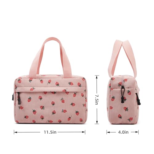 Large Makeup Bag for Women Corduroy Cosmetic bag Make up Bags Zipper Pouch with handle Cosmetic Organizer Toiletry Bag for Travel Storage - color: 6-Pink Strawberry