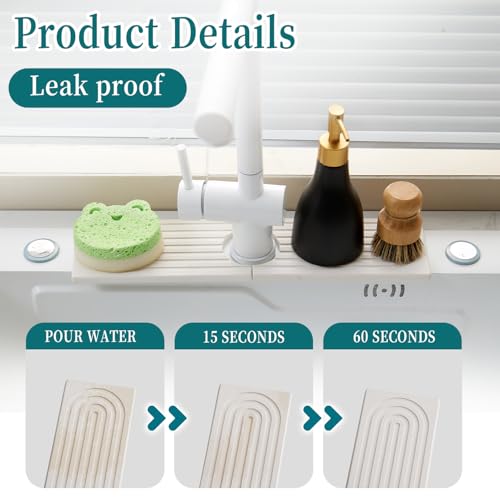 Stone Faucet Mat for Kitchen Sink Bathroom Counter, 15.7 Inch White Diatomite Water-Absorbing Drying Stone Mat, Sink Stone Tray Protector,Prevent Moisture Sink Splash Guard