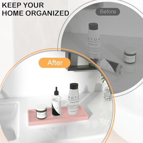 Bathroom Vanity Tray, Silicone 11.8 x 5 Inch Bathroom Counter Tray Decor, Extra-Large Bathroom Trays Holders and Organizers for Toilet Top, Dresser, Waterproof Decorative Tray, Pink - color: Pink, size: 11.8" x 5" x 0.8"