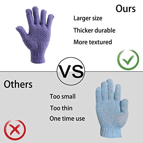 Bath Exfoliating Gloves Scrub - 4 pcs(2 pairs) Lengthened and Large Exfoliating Scrubbing Gloves for Shower, Spa, Massage - Scrub Exfoliating Mitts for Body, Face, Hand （Purple and Beige） - color: Purple and Beige
