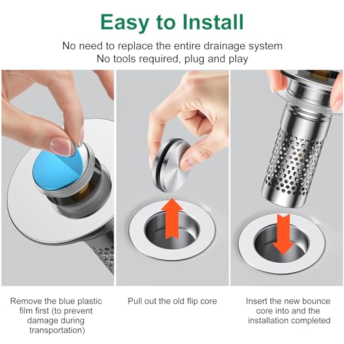 Bathroom Sink Drain Strainer,Universal Pop-Up Sink Stopper Hair Catcher, Anti-Clog Stainless Steel Drain Filter Basket, Removable Sink Drain for Bathroom Sink Stopper - color: Silver-3pack