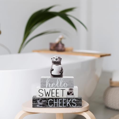 Cinnvoice 4 Pcs Otter Bathroom Decor Farmhouse Bathroom Decoration Western Hello Sweet Cheeks Table Centerpiece Gift for Christmas Valentines Back to School - style: Otter