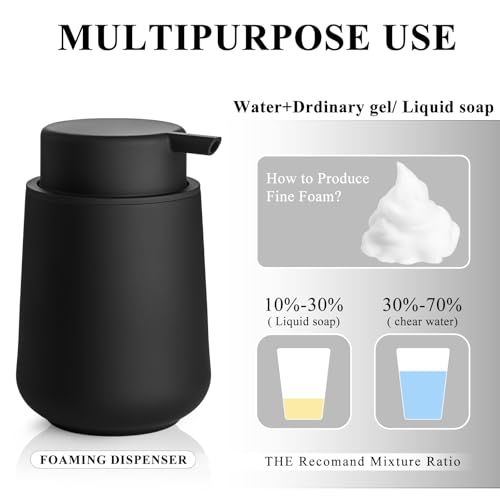 Plastic Soap Dispenser Foaming 11 oz Refillable Foam Bottle for Bathroom & Kitchen Countertops Matte Black