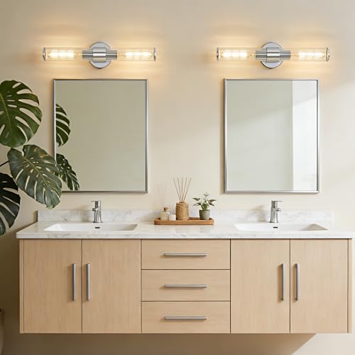 Chrome Bathroom Vanity Light, Wall Sconce Threaded Glass 1 Pack, Modern Wall Light for Bathroom, Living Room, Hallway, Kitchen - UL Certification (Bulb Not Included) - color: Chrome Clear Glass