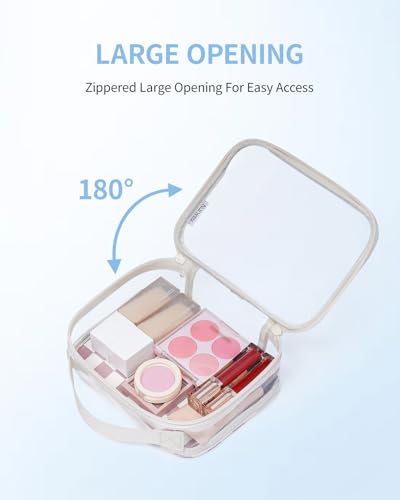 Narwey TSA Approved Clear Toiletry Bag for Travel, Waterproof PVC Clear Makeup Bags, Portable Compact Cosmetic Bag Make Up Organizer, Airport Airline Quart Size Compliant Bag (Dusty Pink Checkerboard) - color: Dusty Pink Checkerboard