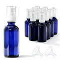 12Pack 2oz Blue Glass Pump Bottles, 60ml with White Pump, Empty Refillable Travel Small Container For Lotion Cream Essentil Oil Shampoo (2oz Blue) - size: 2oz Blue