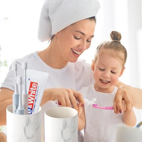 Marble Toothbrush Holders - 2 Ceramic Toothbrush Holders for Bathrooms Toothbrush Toothpaste Holders Set, White Bathroom Tumbler Cups Reusable Toothbrush Mouthwash Cup, Bathroom Counter Organizer. - color: White Marble, size: 2pcs