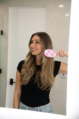 FRAMAR Checkered Hair Brush Detangler – Wet Hair Brushes For Women, Womens Hair Brush, Hair Accessories, Hairbrush For Women, Cepillos Para Cabello, Reduces Breakage – Detangle Brush - Pink - color: Pink Checkered