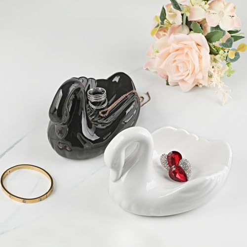 Draining Soap Dish, Elegant Swan Shape, Fluted Design, Cute Ceramic Tray(White) - color: White