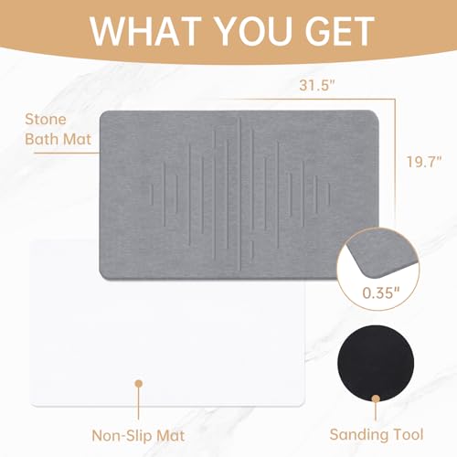 THMINS 2 Pack Extra Large Stone Bath Mat, 32''x20'' Non-Slip Diatomaceous Earth Stone Bath Mat, Super Absorbent Quick Drying for Bathroom, Easy to Clean