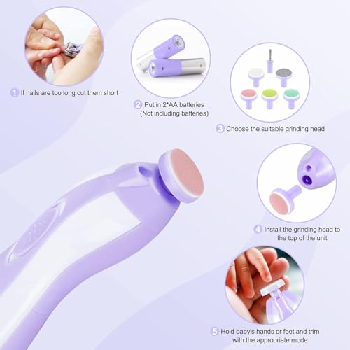 Qunlions life Baby Nail Trimmer Electric, 6 in 1 Baby Nail File Clippers Infant Grooming Kit Manicure Set for Toddler or Adults, Purple - color: Purple Nail Trimmer