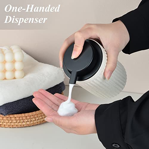 BosilunLife Foam Hand Soap Dispenser - Ceramic Foaming Soap Dispenser for Bathroom 12oz Refillable Liquid Lotion Soap Dispenser with Rust-Proof Foaming Pump for Countertop - color: Beige Foam Pump