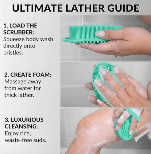 Silicone Body Scrubber, Exfoliating Loofah Alternative for Women Men, Soft Silicone Body Shower, 2 in 1 Bath and Shampoo Brush for Sensitive Skin, Back,Showering,Brush Exfoliator (Green) - size: Green