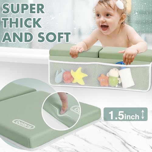 beiens Bath Kneeler and Elbow Rest Pad Set - 1.5'' Comfortable Thick Baby Bath Kneeler Pads, Quick Dry Soft Kneeling Pad for Baby Bath Time, Non-Slip Knee& Arm Support Bathtub Mat with Toys Organizer - color: Grey Green