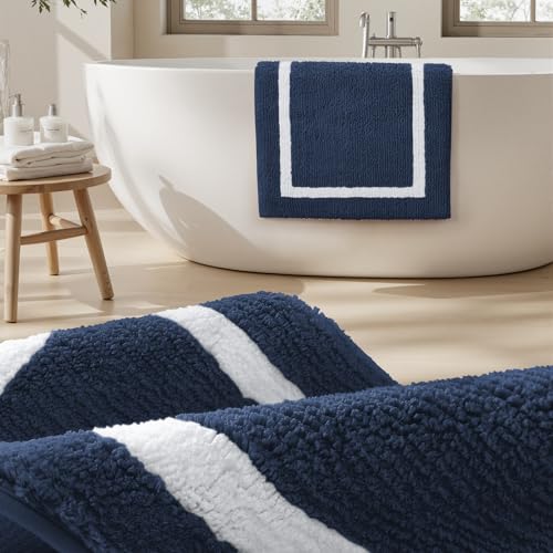 HOMEIDEAS Bathroom Rugs Sets 2 Piece, Super Soft and Absorbent Microfiber Tufted Bath Mats, Non-Slip and Machine Washable Bath Rugs(Navy Blue) - color: Navy Blue
