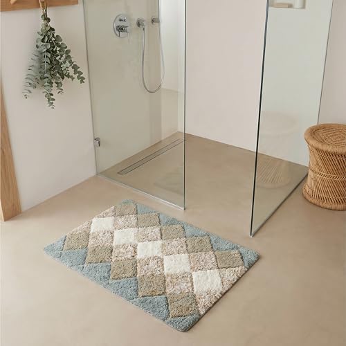 THE BEER VALLEY Set of 2 Albany Bath Rug 21x32/17x24 Inch - Grey Beige | Non Slip Cotton Absorbent Bathmat for Bathroom, Washable Soft Toilet Bathrug - color: Grey Beige