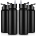 24 oz Insulated Water Bottle Bulk 4 Pack, Stainless Steel Sports Water Bottles with Straw Lid & Wide Mouth Lids, Double Walled Vacuum, Leak Proof, Black - color: Black, size: 24 Ounces-4