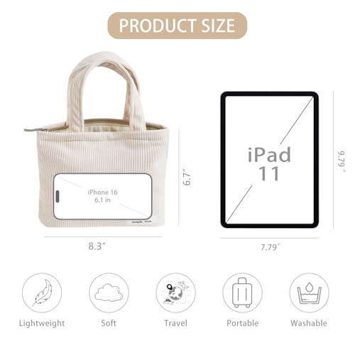 Wudygirl Makeup Bag Travel Cosmetic Bag for Women Small Makeup Pouch with Handle Zipper Cosmetic Pouch Handbag Aesthetic 8.3" x 6.7"(Beige) - color: Beige