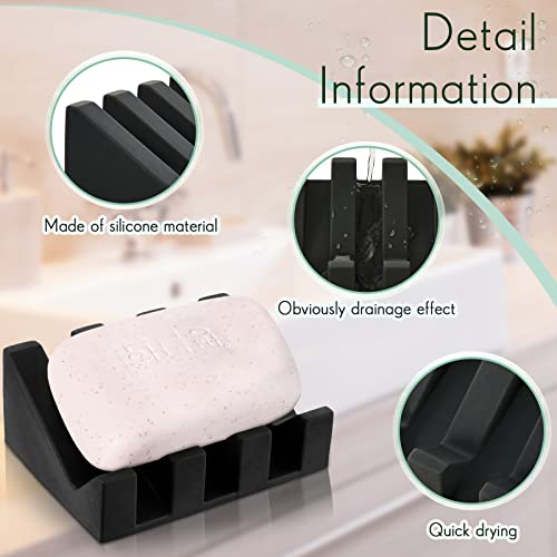 Cunhill 2 Pieces Silicone Soap Dish Self Draining Soap Dish Shower Waterfall Bar Soap Holder Tray with Drain Soap Saver for Kitchen Bathroom Accessories (Black,Cream White) - color: Black, Cream White