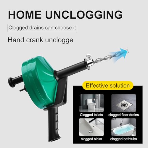 Drain Snake Auger, 50 Feet Flexible Plumbing Snake with 1/4" Drill Adapter, Manual or Drill Powered Drain Cleaner for Kitchen Sink, Bathroom & Shower Drains, Includes Gloves Storage Bag, Green - color: Green-50FT