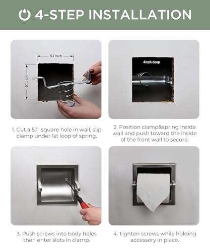 FORIOUS Recessed Toilet Paper Holder, Stainless Steel Durable Tissue Roll Holder Wall Mount for Bathroom Space Saving Design with Mounting Bracket, Wall Toilet Paper Dispenser Insert, Brushed Nickel - color: Stainless Steel