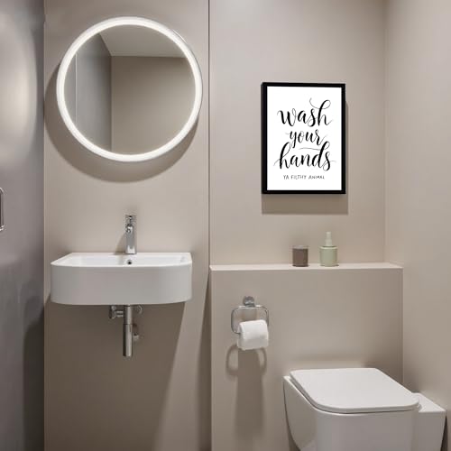 Urmoya Black and White Simple Bathroom Canvas Wall Art, Funny Small Bathroom Wall Decor, Rustic Sign Decoration Art Prints For Toilet Restroom Tabletop Desk 12x16 Inch Wood Framed - color: Character, size: 16"L x 12"W