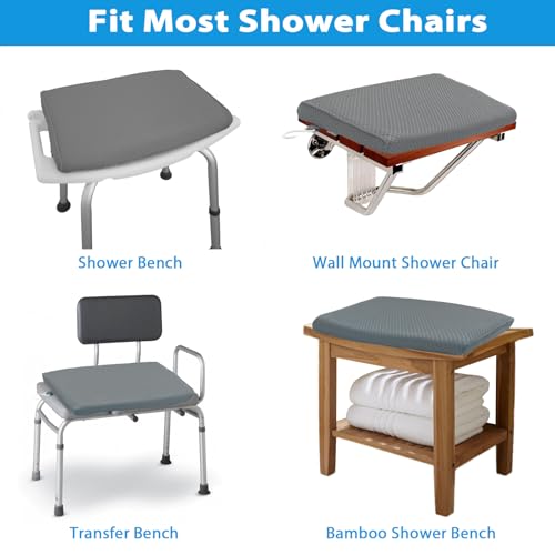 Shower Seat Cushion, Shower Chair Cushion for Transfer Benches in Bathtub, Cushion for Sauna, 3D Mesh Pad with Hook, Slip-Resistant, Design for Elderly, Senior, Handicap Disabled - size: Gray