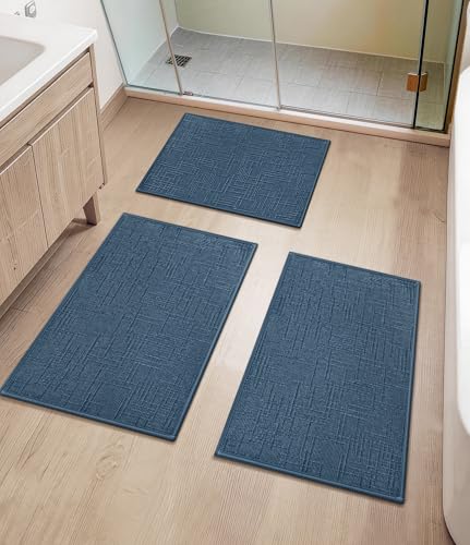 YIHOUSE Bathroom Rugs Sets 3 Piece Blue, 16x24+16x32+16x32in | Non Slip, Quick Dry, Absorbent Washable, Thin Fit Under Door, For Elder, Sink, Laundry - color: Blue, size: 16x24+16x32+16x32