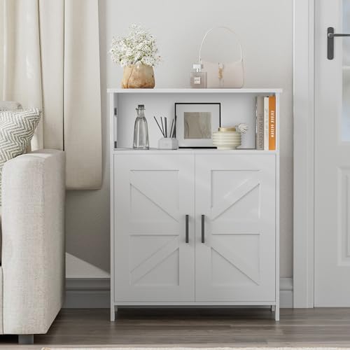 Homhedy Farmhouse Bathroom Storage Cabinet with 2 Doors, Toilet Paper Cabinet with Adjustable Shelf, Small Bathroom Cabinet for Kitchen/Laundry/Living Room, 11.8 x 23.6 x 31.5 Inches, White - color: White
