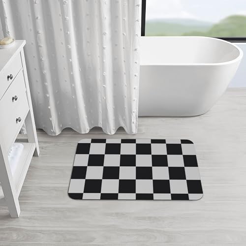 Black and White Checkered Bath mats Quick Dry Absorbent Bath Rugs Rubber Non Slip Bath Mat for Bathroom Floor Tub Shower Sink 16"×24" - color: Black and White Checkered, size: 16"x24"
