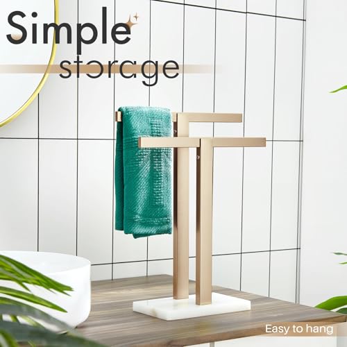 KOKOSIRI Hand Towel Bars Standing Towel Racks with Marble Base for Bathroom Kitchen Vanity Countertop, Champagne Bronze Stainless Steel 15.7'' Height THS0001-SM-CPG - color: Champagne Bronze, size: 2-Bar