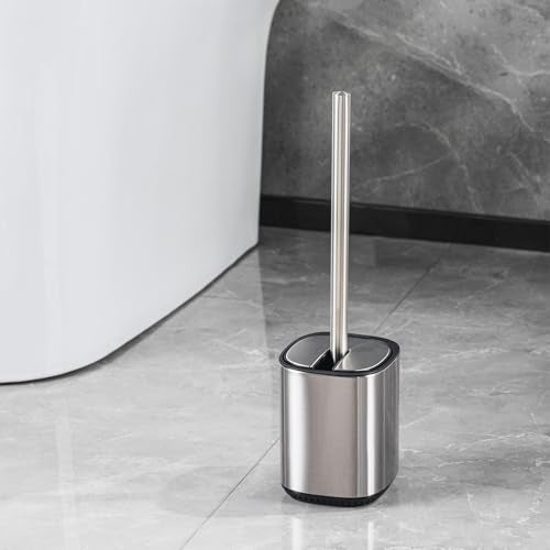 Toilet Brush Holder Set Toilet Bowl Brush Stainless Steel Automatic Open lid Toilet Bowl Cleaner Brush with Durable Bristle Head Toilet Cleaning Brush for Bathroom - color: Stainless Steel