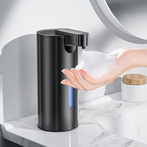 Fantictas Touchless Foaming Soap Dispenser, Stainless Steel Automatic Foam Soap Dispenser, USB-C Rechargeable Sensor Pump with 3 Adjustable Levels, 11.5 oz for Bathroom & Kitchen - color: Black, style: Foam