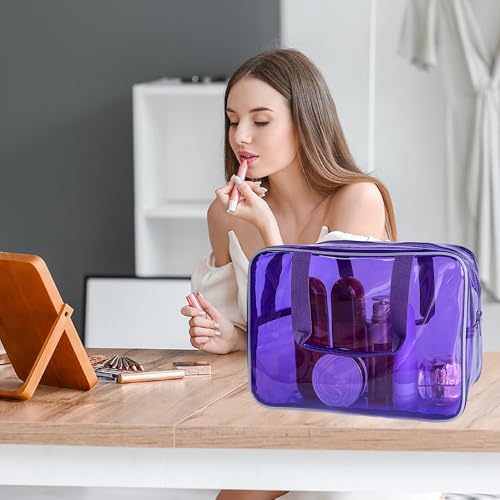 PVC Clear Pure Color Transparent Large Zipper Cosmetic Pouch Travel Makeup Cosmetic Bag with Handle for Travel Bathroom Toiletry Organizer (A23014-101-6) - color: A23014-101-6
