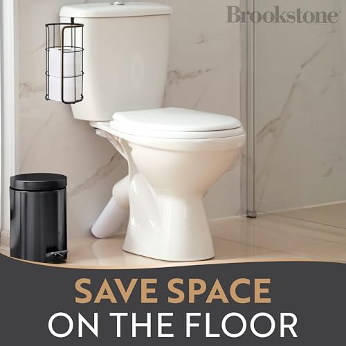 BROOKSTONE Over the Toilet Paper Holder Reserve - Toilet Paper Holder with Storage, Bathroom Toilet Paper Organizer, Metal Toilet Paper Roll Holder Fits Any Size Rolls - Matte Black - color: Matte Black
