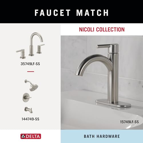Delta 4-Piece SpotShield Brushed Nickel Bathroom Set Towel Rack, Ring, Toilet Paper Holder, Hook | Nicoli Bath Accessories - color: Spotshield Brushed Nickel