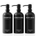Shampoo and Conditioner Dispenser Set,3 Refillable 16oz Bottles with Stainless Steel Pumps – Shower Soap Dispensers for Bathroom, Hotel or Airbnb (Black, 3-Pack) - color: Black