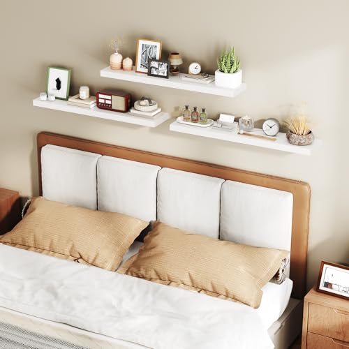 RALGEND Floating Shelves for Wall, 31.5" Long Wall Shelf Set of 3 with Invisible Brackets, Hanging Shelves Farmhouse Home Decor for Bathroom, Living Room, Bedroom, White 8301BJP3WT - color: White, size: 31.5 Inches