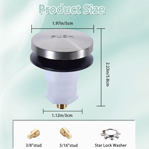 Universal Toe Touch Bathtub Drain Stopper - 3/8'' & 5/16'' Thread Studs with Star-Shaped Lock Washer, Brushed Nickel (1 Pack) - color: Brushed Nickel