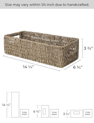 StorageWorks Seagrass Baskets with Built-in Handles, Bathroom Decor Box for Toilet Tank Top, 14 ¼"L x 6 ½"W x 3 ¾"H - color: Natural (Seagrass), size: 14¼" L x 6¾" W x 3¾" H