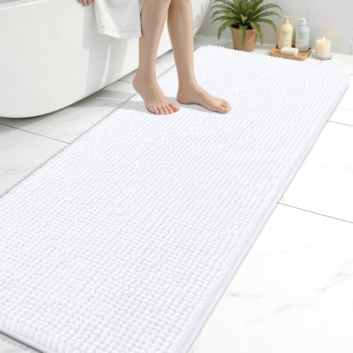 Arotive Bathroom Rugs 70" x 24", Ultra Soft Absorbent Chenille Bath Rugs, Rubber Backing, Machine Washable Bath Mats for Bathroom Floor, Tub and Shower, Home Decor Accessories, White - color: White, size: 70" X 24"